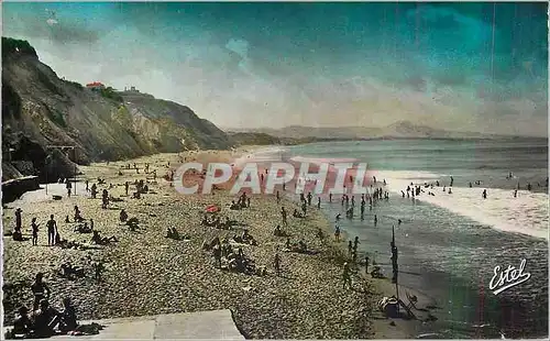 Moderne Karte Biarritz La Plage de la Cote des Basques et au Fond la Chaine des Pyrenees