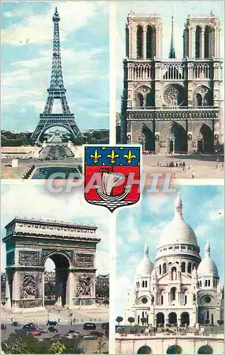 Moderne Karte Paris La Tour Eiffel Notre Dame Arc de Triomphe Sacre Coeur