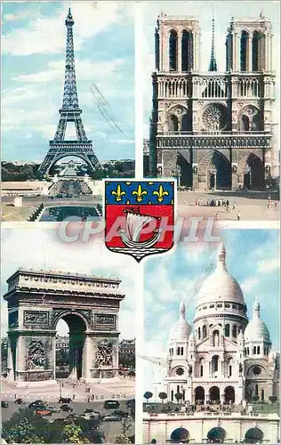 Cartes postales moderne Paris La tour Eiffel Notre Dame Arc de Triomphe Sacre Coeur