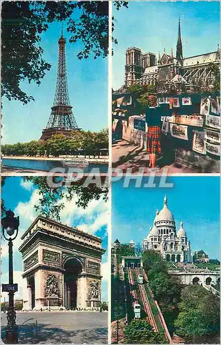 Cartes postales moderne Paris La tour Eiffel Notre Dame Arc de Triomphe Basilique du Sacre Coeur