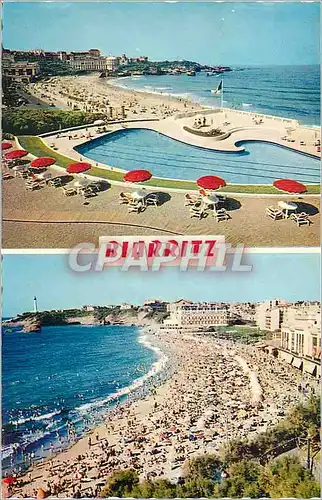 Moderne Karte Biarritz La Grande Plage les Casinos et la Piscine de l'Hotel du Palais