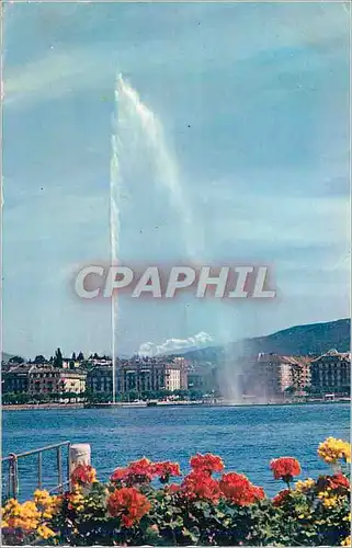 Moderne Karte Geneve La jet d'Eau (180 m) et le Mont Blanc (4810 m)