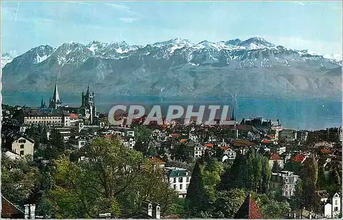 Moderne Karte Lausanne Vue Generale et les Alpes de Savoie