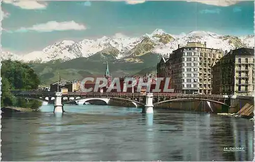 Cartes postales moderne Grenoble (Isere) Pont de la Porte de France Eglise Saint Andre Belledonne