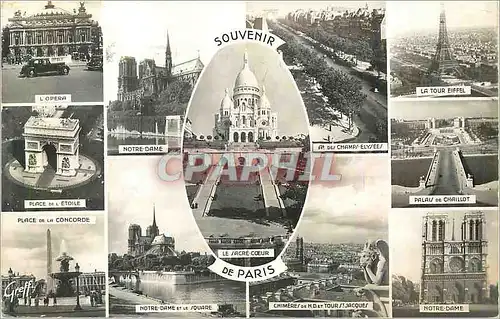 Cartes postales moderne Souvenir de Paris Tour Eiffel Notre Dame Place de l'Etoile Place de la Concorde