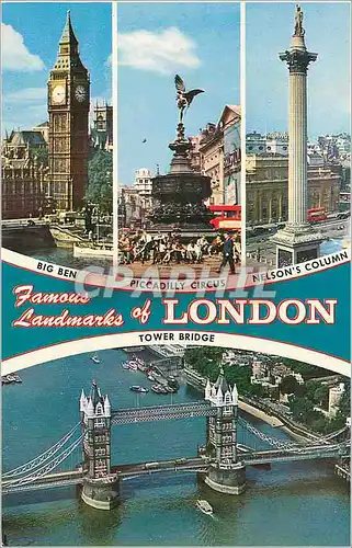 Cartes postales moderne Famous Landmarks of London Tower Bridge Big Ben Piccadilly Circus Nelson's Column