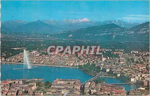 Cartes postales moderne Geneve Vue Aerienne de la Ville et la Chaine du Mont Blanc (4810 m)