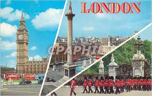 Cartes postales moderne London Houses of Parliament Nelsons Column Trafalgar Square Marching guards