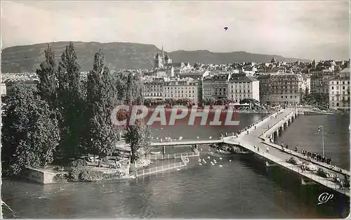 Cartes postales moderne Geneve Le Pont des Bergues et l Ile JJ Rousseau