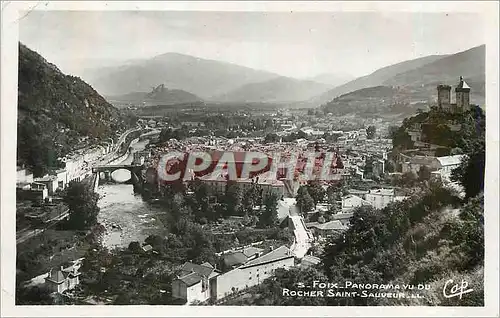 Moderne Karte Foix Panorama vu du Rocher Saint Sauveur