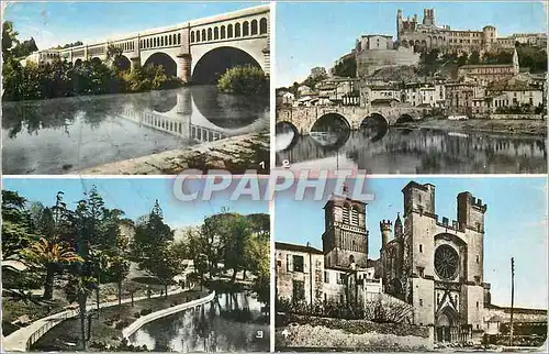Moderne Karte Beziers Herault Point Canal Le vieux Pont et la Cathedrale Saint Nazaire