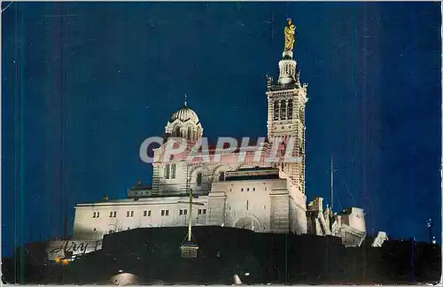 Cartes postales moderne Marseille la nuit Basilique de Notre Dame de la Garde