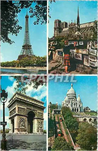 Cartes postales moderne Paris Tour Eiffel Cathedrale Notre Dame Arc de Triomphe de l Etoile