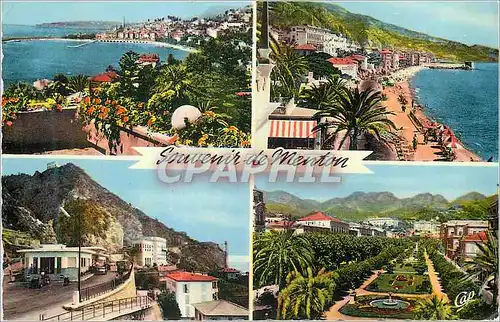 Moderne Karte Menton Vue generale Poste frontiere Franco Italien et le Jardin Public