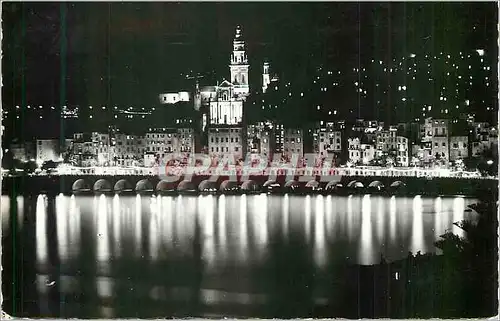 Cartes postales moderne Menton Le Port et la Vieille Ville la nuit