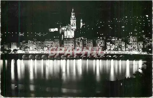 Moderne Karte Menton Le Port et la Vieille Ville la nuit