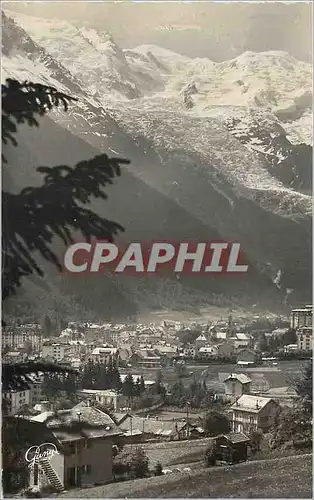 Moderne Karte Chamonix Mont Blanc Haute Savoie Vue generale Le Mont Blanc et le Glacier des Bossons