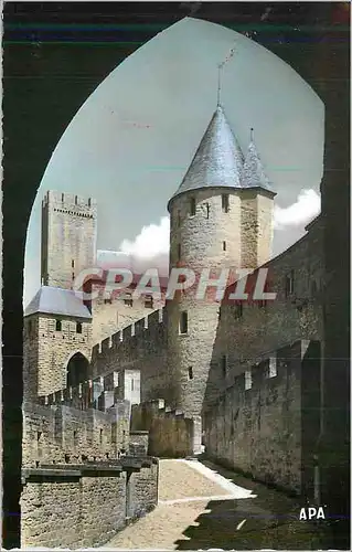 Moderne Karte Cite de Carcassonne Aude L Avont Porta d Aude avec la tour de Justice et la Tour Corree de l Eve