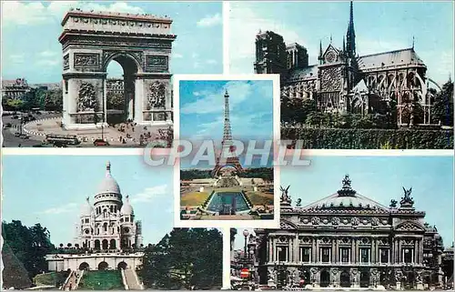Moderne Karte Paris Arc de Triomphe Notre Dame Tour Eiffel Sacre Coeur Opera