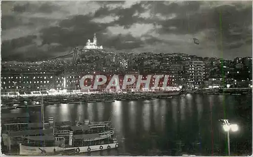 Moderne Karte Marseille Illuminations de ND de la Garde dominant le vieux Port la nuit Bateaux