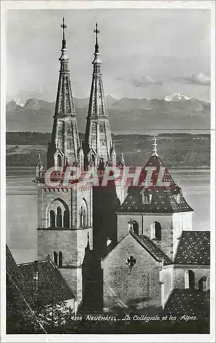 Moderne Karte Neuchatel La Collegiale et les Alpes