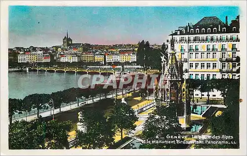 Cartes postales moderne Geneve La plage ces Alpes et le monument Brunswick Panorama