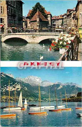 Cartes postales moderne Annecy Canal du Thiou et Vieilles Prisons Panorama sur la Tournette enneigee