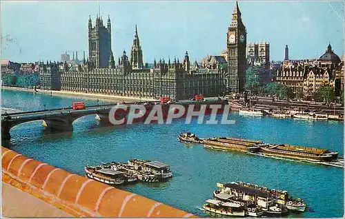 Cartes postales moderne London Houses of Parliament Westminster Bridge Bateaux