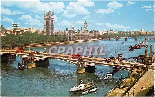 Cartes postales moderne London Lambeth Bridge and Houses of Parliament Bateaux