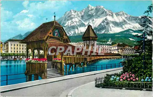 Cartes postales moderne Lucerne Pont de la Chapelle et le Pilate