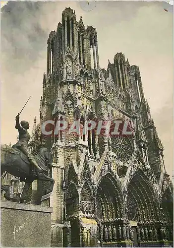 Moderne Karte Reims (Marne) La Cathedrale et la Statue de Jeanne d'Arc