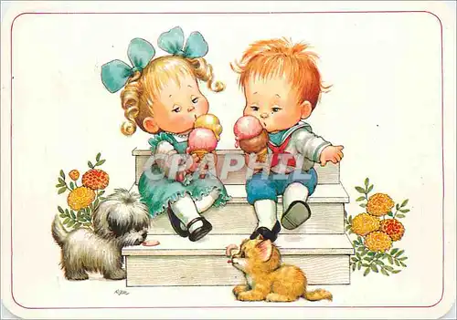 Cartes postales moderne Enfants Galce Chat Chien