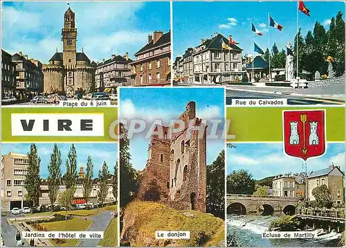 Cartes postales moderne Vire (Calvados) Place du 6 juin Rue du Calvados Jardins de l'hotel de ville Le donjon