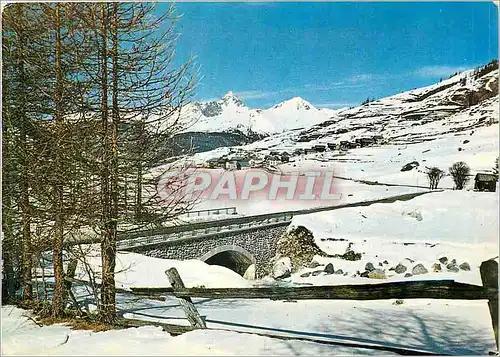 Moderne Karte Molines en Queyras (Hautes Alpes) Altitude 1800 metres vue Generale et le Pont des Marrou