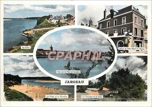 Cartes postales moderne Jargeau La Loire Hotel du Pont neuf et Eglise La plage et le camping Le camping et la Loire