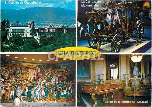 Moderne Karte Chapultepec the Castle Maximillian's Carriage Juan O'Gorman's Mural The Music Room