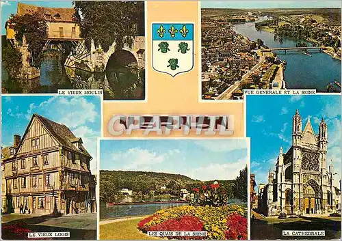 Moderne Karte Vernon (Eure) Le vieux moulin Vue generale et la Seine Le vieux logis Les quais de la Seine La c