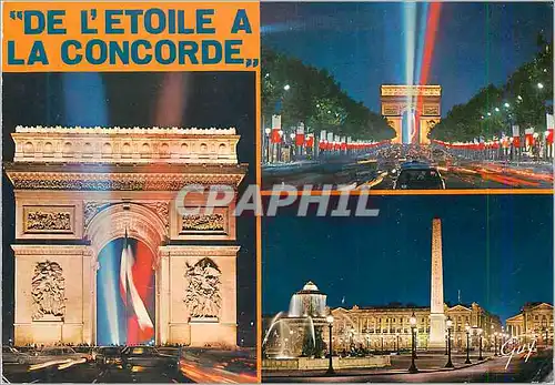 Moderne Karte Les Merveilles de Paris L'Arc de Triomphe de l'Etoile Les Champs Elysees Place de Concorde