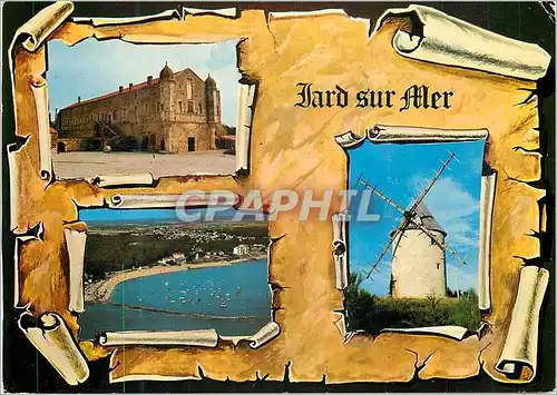 Moderne Karte Jard sur Mer (Vendee) Abbaye de Lieu Dieu Le Port et la Plage Vue Aerienne Le Moulin Moulin