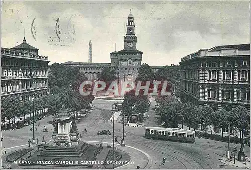 Cartes postales moderne Milano Piazza Cairoli e Castello Sforzesco Tramway