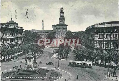 Moderne Karte Milano Piazza Cairoli e Castello Sforzesco Tramway