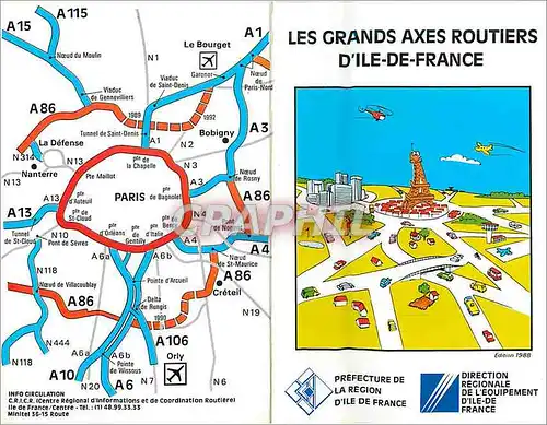 Carte depliante Metro Les Grands Axes Routiers d'Ile de France Tour Eiffel