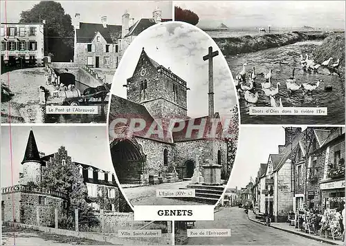 Cartes postales moderne Genets L'Eglise (XIVe s) Le Pont et l'Abrevoir Villa Saint Aubert