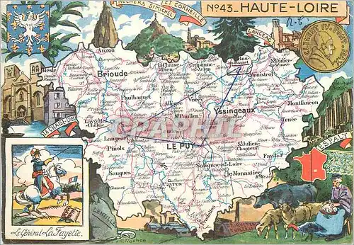 Cartes postales moderne Haute Loire Forme en 1790 de parties du Languedoc General La Fayette