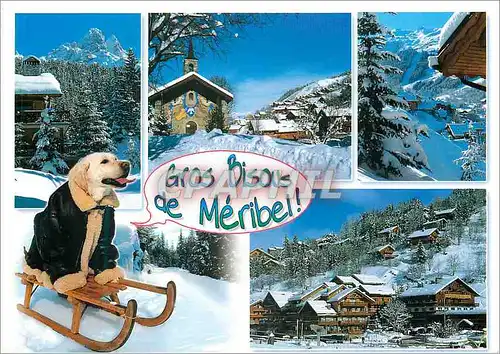 Moderne Karte Gros Bisous de Meribel Savoie Au Coeur des 3 Vallees Chien Luge