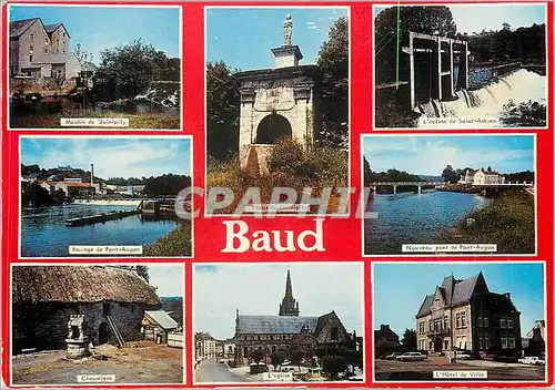 Moderne Karte Baud (Morbihan) Moulin de Quinipily Barrage de Pont Augan Chaumiere Venus de Quinipily L'eglise