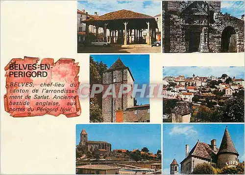 Cartes postales moderne Belves en Perigord (Dordogne) La halle Porte Renaissance La tour de l'Auditoire Vue d'ensemble L