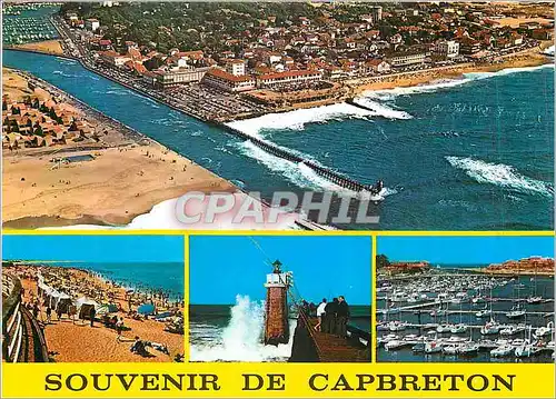 Moderne Karte Capbreton (Landes) Cote Landaise La Plage Effet de Vague sur le Phare le Port de Plaisance et a