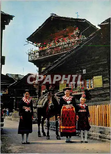 Cartes postales moderne Figures du Valais Costumes d'Herens Folklore Cheval