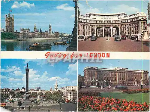 Cartes postales moderne Greetings From London Houses of Parliament and River Thames Admiralty Arch Trafalgar Square